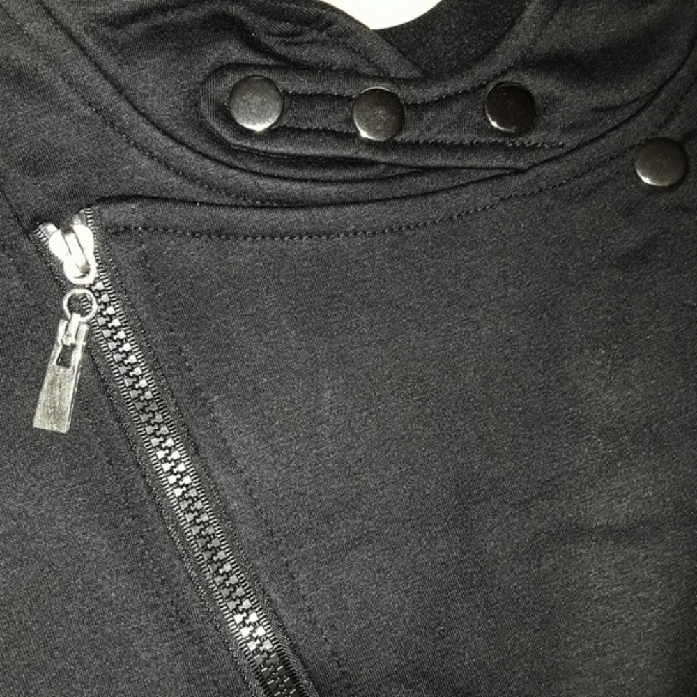 Long Sleeve Lapel Zip Black Snap Cardigan Hoodie - Picture 7 of 8